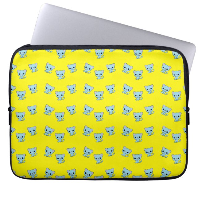 Capa Para Notebook Gatinho azul de salto bonito em amarelo (Frente)