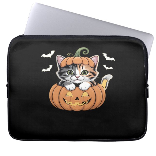Capa Para Notebook Gatinho bonitinho de Halloween em camiseta clássic (Frente)