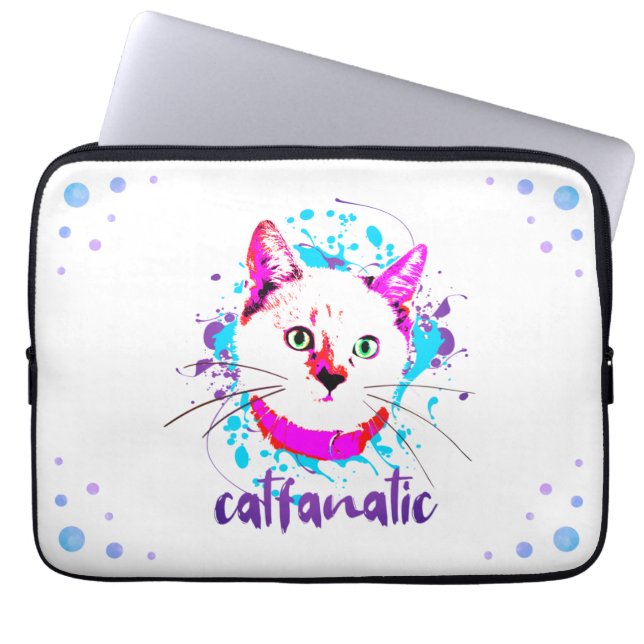 Capa Para Notebook Gatinho Cinto Face Azul Rosa Quente Gato Fanático (Frente)