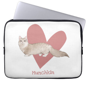 Capa Para Notebook Gatinho de Aquarela Munchkin, Coração Rosa