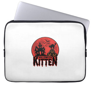 Capa Para Notebook Gatinho de Halloween Casa Assombrada Gato Gráfico_