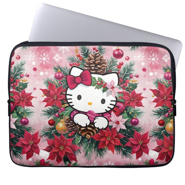 Capa Para Notebook Gatinho De Natal Adorável Kawaii A Rosa (Frente)
