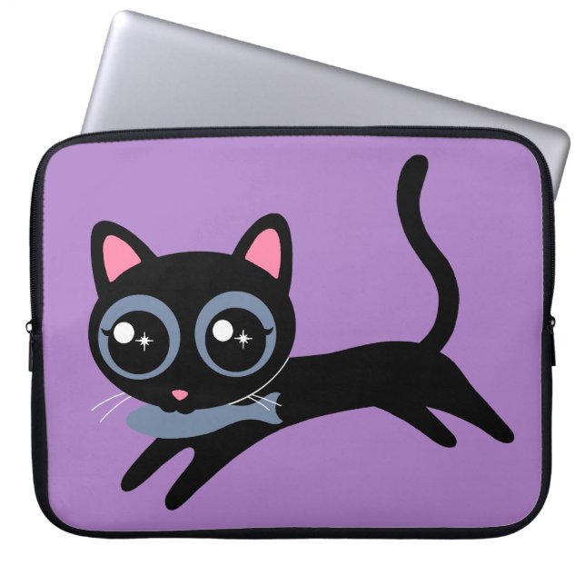 Capa Para Notebook Gatinho Fofo com Presente de Peixe para Meninas (Frente)