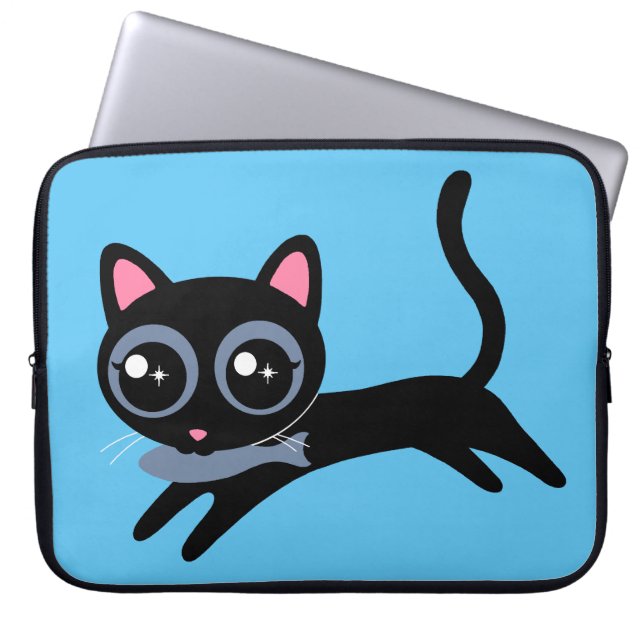 Capa Para Notebook Gatinho Fofo com Presente de Peixe para Meninas (Frente)