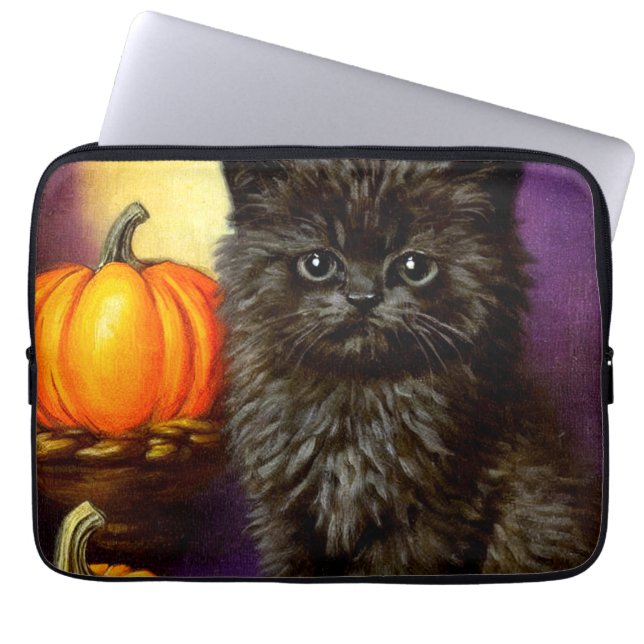 Capa Para Notebook Gatinho Vintage de Halloween (Frente)