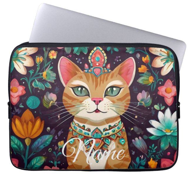 Capa Para Notebook Gato Adornado Coroado (Frente)