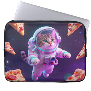 Capa Para Notebook Gato Astronauta Fofo Flutuando Pizza Aventura Espa