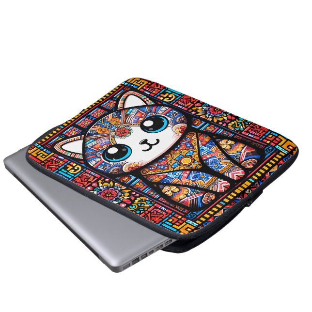Capa Para Notebook Gato Bonito com Charme de Padrão Tradicional (Frente Inferior)