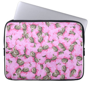 Capa Para Notebook Gato Bonito num Padrão de Boné Rosa Aleatório