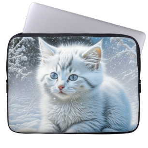 Capa Para Notebook Gato Branco Bonito Brincando na Neve