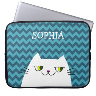 Capa Para Notebook Gato Branco e Zag Azul Monograma