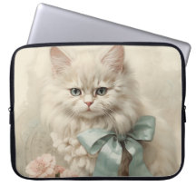 GATO BRANCO FOFO VINTAGE COM FLORES