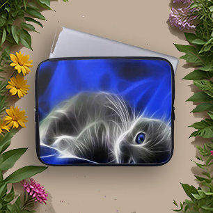 Capa Para Notebook Gato Brilhante Abstrato Azul Místico