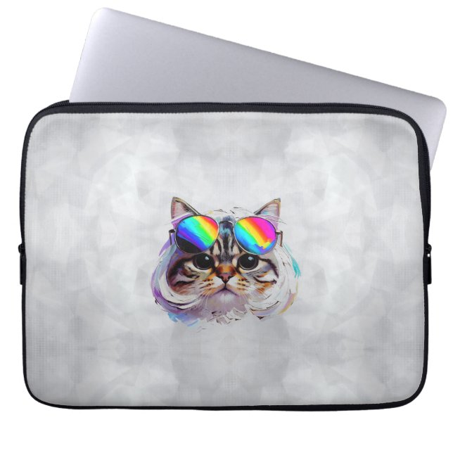 Capa Para Notebook Gato com Peruca + Óculos de Sol (Pintura #3) (Frente)