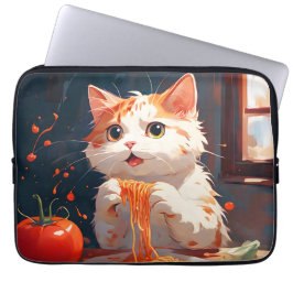 Capa Para Notebook Gato comendo espaguete