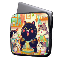 Capa Para Notebook Gato comendo Noodese com amigos Eletrônicos Bag