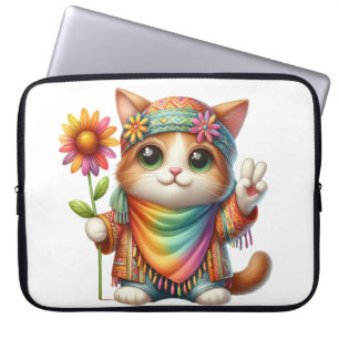 CAPA PARA NOTEBOOK GATO COROSO DE HIPPIE COM SFLOWER