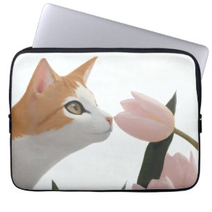 Capa Para Notebook Gato Curioso Floral de Primavera