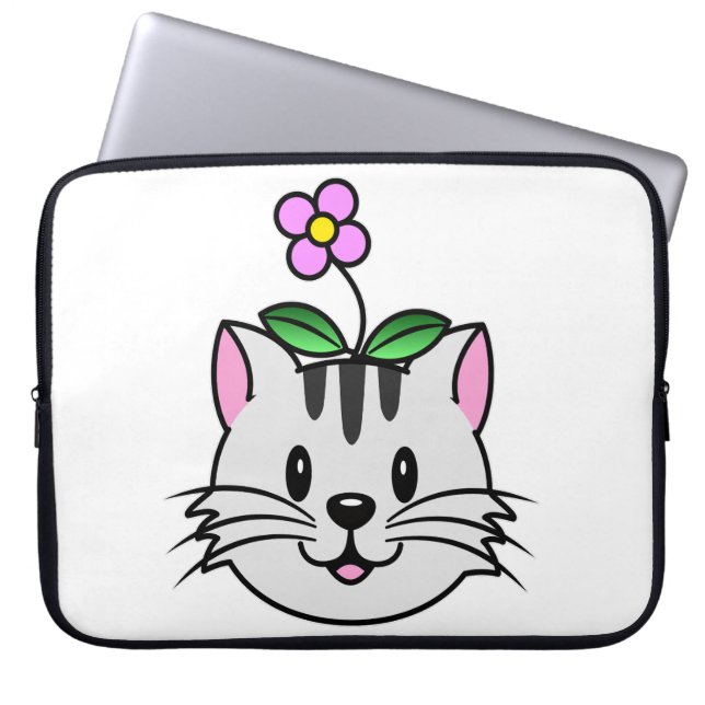 Capa Para Notebook Gato de Cartoon Bonito com Flor na Cabeça (Frente)
