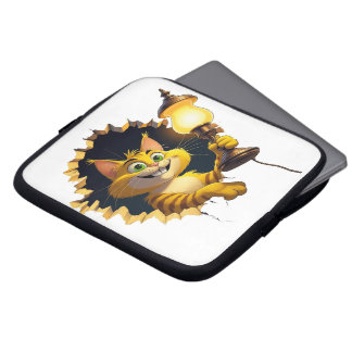 Capa Para Notebook Gato de Cartoon Whimsso segurando uma lâmpada atra