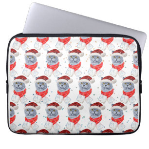 Capa Para Notebook Gato De Cinza De Prata Bonita Com Natal