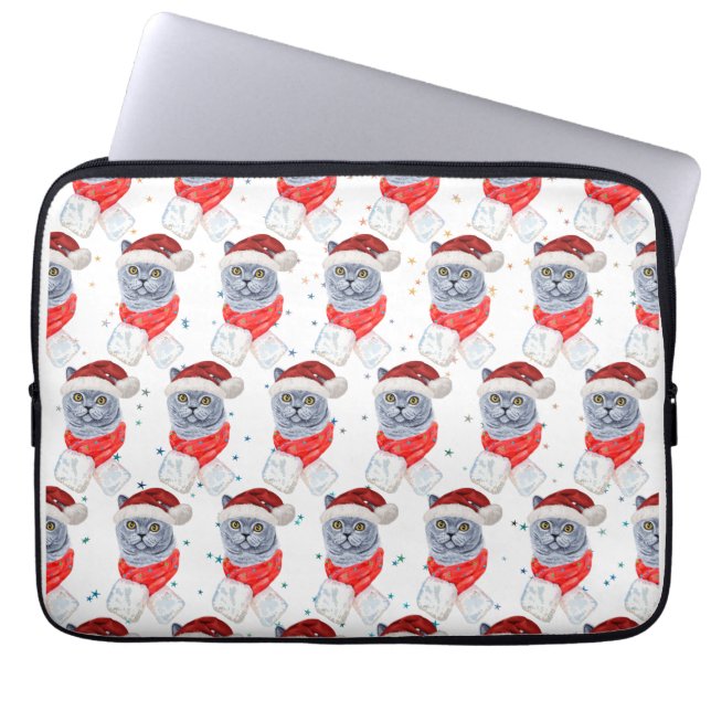 Capa Para Notebook Gato De Cinza De Prata Bonita Com Natal (Frente)