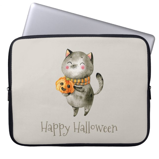 Capa Para Notebook Gato de Halloween bonito com abóbora | Bolsa para  (Frente)