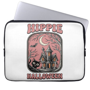 Capa Para Notebook Gato de Halloween Hippie Casa Assombrada Design Vi