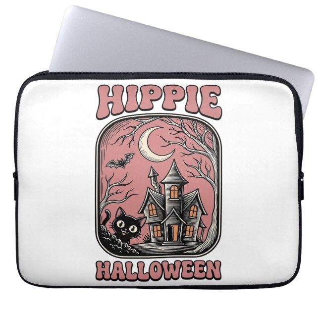Capa Para Notebook Gato de Halloween Hippie Casa Assombrada Design Vi (Frente)