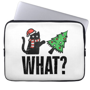Capa Para Notebook Gato de Natal Derrubando Árvore de Natal Engraçado
