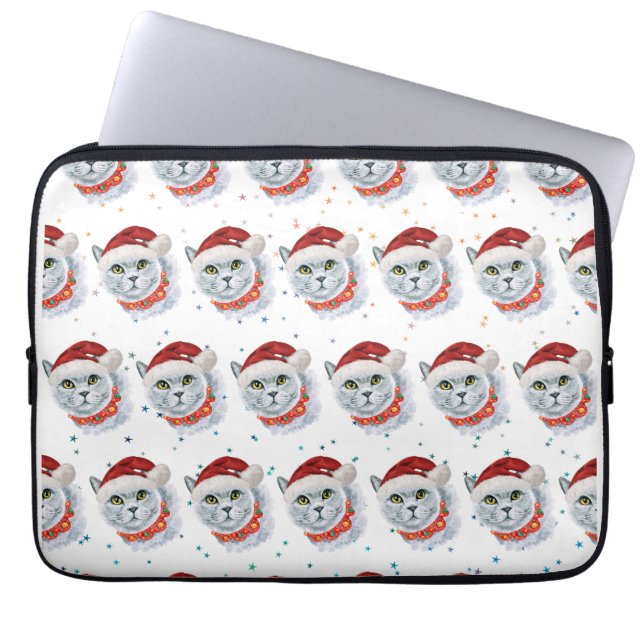 Capa Para Notebook Gato de Prata Bonito com Natal (Frente)