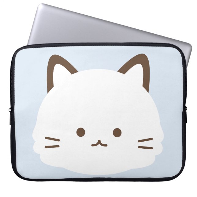 Capa Para Notebook Gato de rosto fofo com fundo azul pastel (Frente)