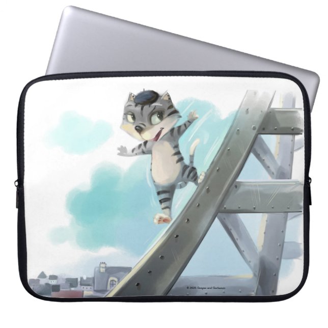 Capa Para Notebook Gato Desliza Torre Eiffel – Protetor de Laptop Par (Frente)