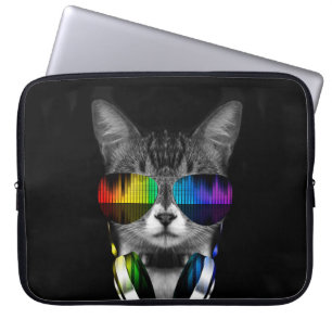 Capa Para Notebook Gato DJ com óculos e fones de ouvido