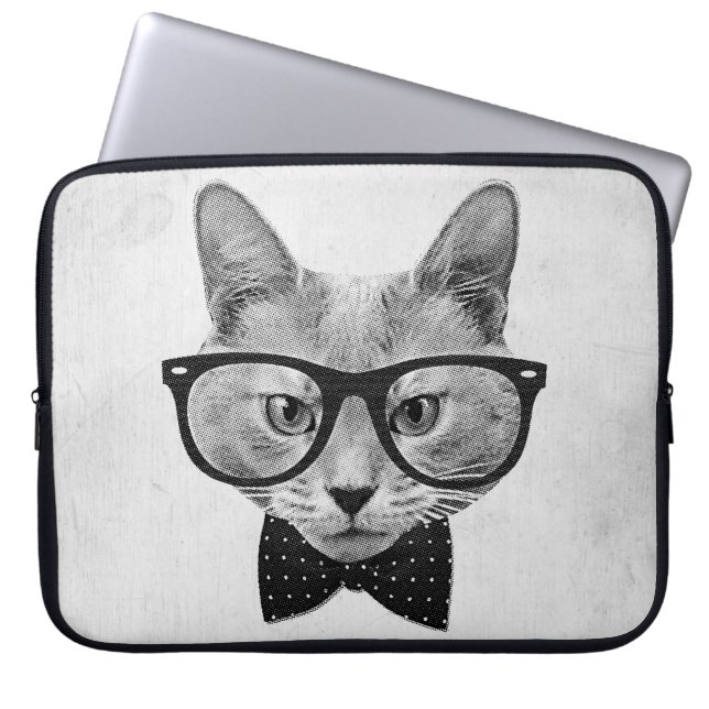Capa Para Notebook Gato do hipster do vintage (Frente)