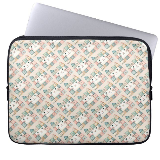 Capa Para Notebook Gato Falso de Patchwork em Pastel (Frente)
