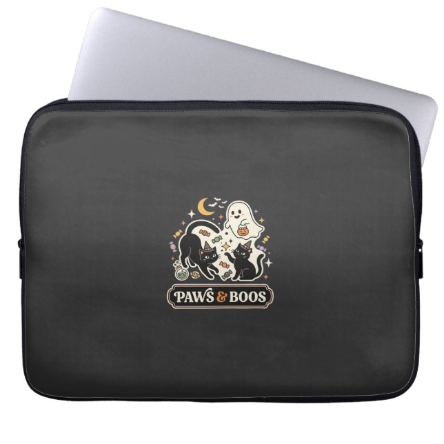Capa Para Notebook Gato Fantasma Magia de Halloween (Frente)