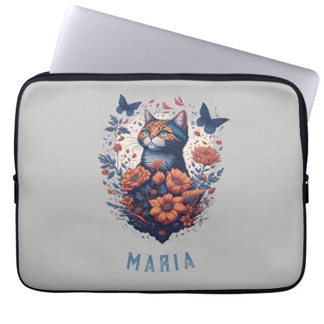Capa Para Notebook Gato Floral de Gatinho Simples Personalizado (Frente)