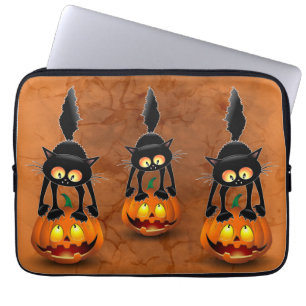 Capa Para Notebook Gato Halloween Cartoon Assustado em Pumpkin Mini B