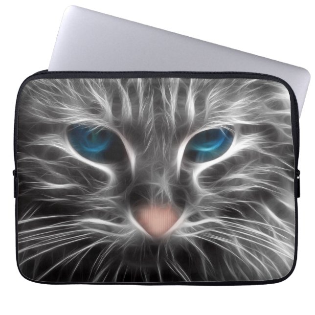 Capa Para Notebook Gato Incrível de Olhos Azuis Cara (Frente)