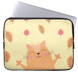 Capa Para Notebook Gato Laranja Gengibre Adorável Brincando nas Folha