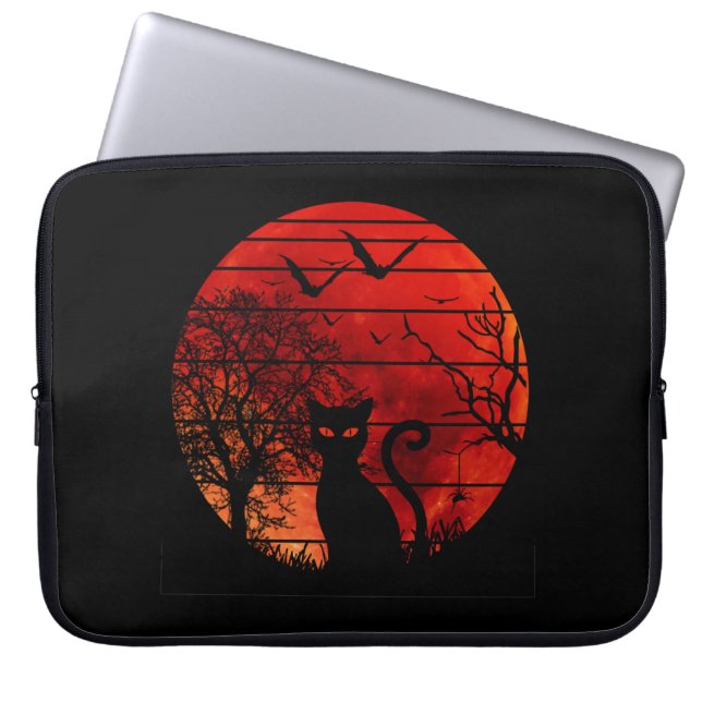 CAPA PARA NOTEBOOK GATO LUA VERMELHA NOITE AMANTE DE GATOS PRETOS (Frente)