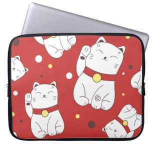 Capa Para Notebook Gato Maneki-Neko, padrão de rabiscos japoneses.
