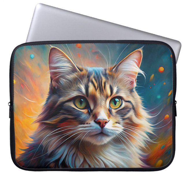 CAPA PARA NOTEBOOK GATO MARROM LISTRADO COM ESTILO POP ART (Frente)