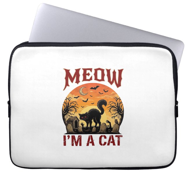 Capa Para Notebook Gato Miau Halloween Preto Cemitério_1 (Frente)