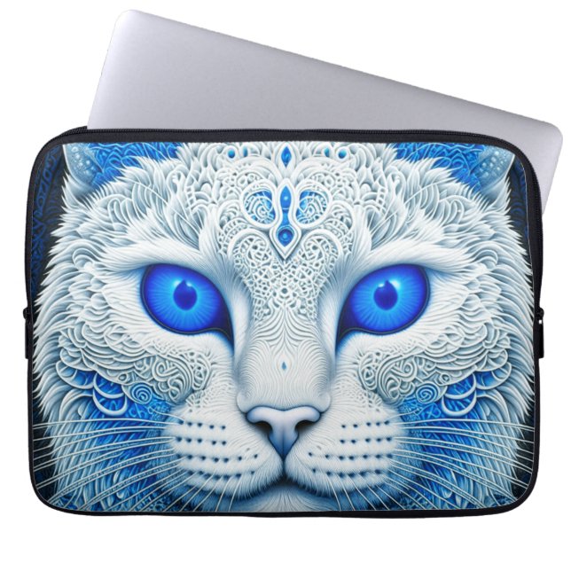 Capa Para Notebook Gato Místico Branco Arte Etérea de IA (Frente)