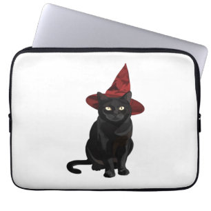 Capa Para Notebook Gato Místico Preto com Camiseta Clássica de Chapéu