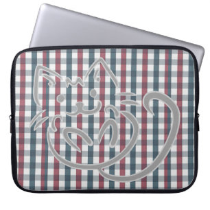 Capa Para Notebook Gato na Xadrez Vermelha e Azul