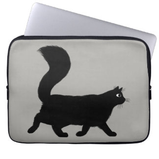 Capa Para Notebook Gato Negra Andando | Gatinho legal com a Cauda Flu