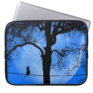Capa Para Notebook Gato numa Lua Azul Fio